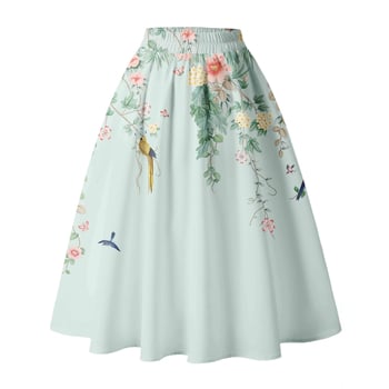 Fustă midi în linie A, talie înaltă, imprimeu floral 3D digital, poliester, vară