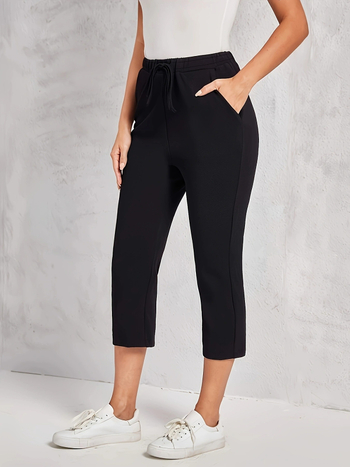 Γυναικείοι casual cropped παντελόνες με ψηλή μέση και ελαστικό στη μέση, πλεκτό ύφασμα