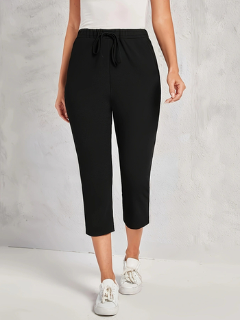 Γυναικείοι casual cropped παντελόνες με ψηλή μέση και ελαστικό στη μέση, πλεκτό ύφασμα
