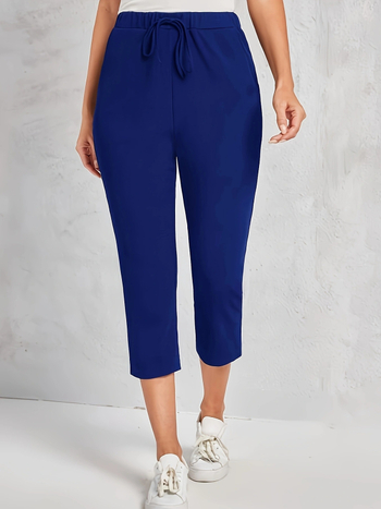 Γυναικείοι casual cropped παντελόνες με ψηλή μέση και ελαστικό στη μέση, πλεκτό ύφασμα