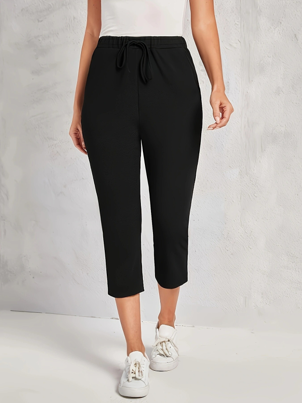 Γυναικείοι casual cropped παντελόνες με ψηλή μέση και ελαστικό στη μέση, πλεκτό ύφασμα
