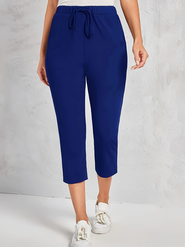Γυναικείοι casual cropped παντελόνες με ψηλή μέση και ελαστικό στη μέση, πλεκτό ύφασμα