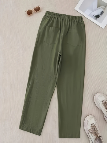 Dámske nohavice s rovnou líniou, cropped dĺžka, elastický pás, voľný strih, polyester-spandex zmes