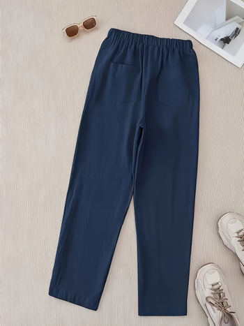 Dámske nohavice s rovnou líniou, cropped dĺžka, elastický pás, voľný strih, polyester-spandex zmes