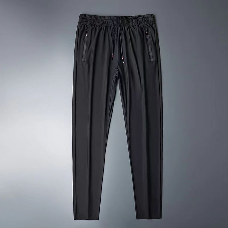 Pánske dlhé športovo-casual nohavice z nylonu Ice Silk, ľahké, rýchloschnúce, elastické, s vreckami na zips a opaskom