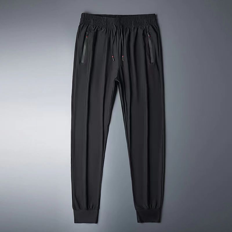 Pánske dlhé športovo-casual nohavice z nylonu Ice Silk, ľahké, rýchloschnúce, elastické, s vreckami na zips a opaskom
