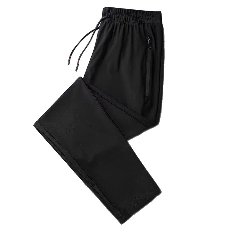 Pánske dlhé športovo-casual nohavice z nylonu Ice Silk, ľahké, rýchloschnúce, elastické, s vreckami na zips a opaskom