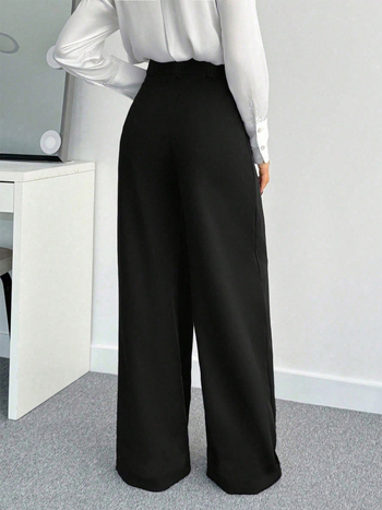 Dámske nohavice s vysokým pásom a širokými nohami po zem, dlhé, jednofarebné, elegantné do práce.