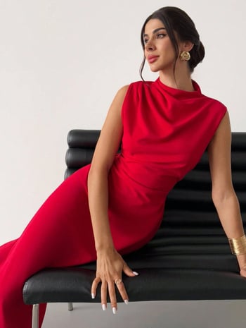 Rochie roșie fără mâneci, lungă, pentru femei, elegantă, rochie de petrecere