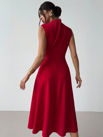 Rochie roșie fără mâneci, lungă, pentru femei, elegantă, rochie de petrecere