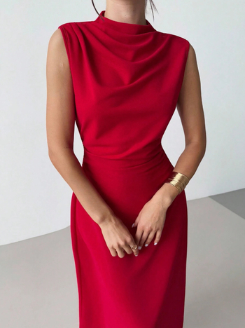 Rochie roșie fără mâneci, lungă, pentru femei, elegantă, rochie de petrecere