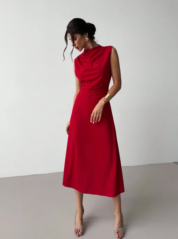 Rochie roșie fără mâneci, lungă, pentru femei, elegantă, rochie de petrecere