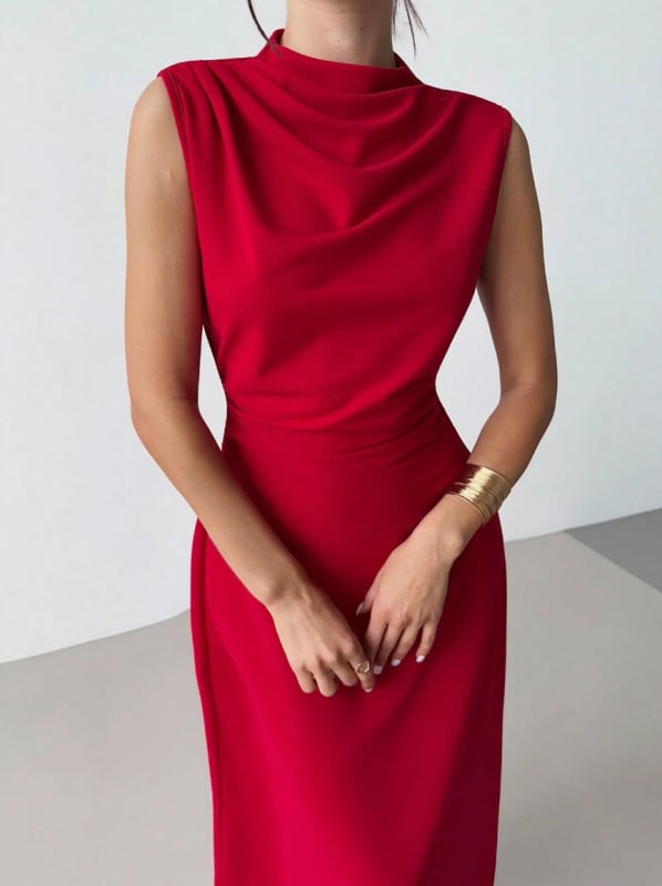 Rochie roșie fără mâneci, lungă, pentru femei, elegantă, rochie de petrecere