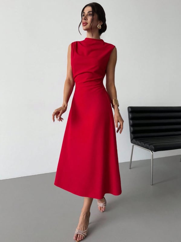 Rochie roșie fără mâneci, lungă, pentru femei, elegantă, rochie de petrecere