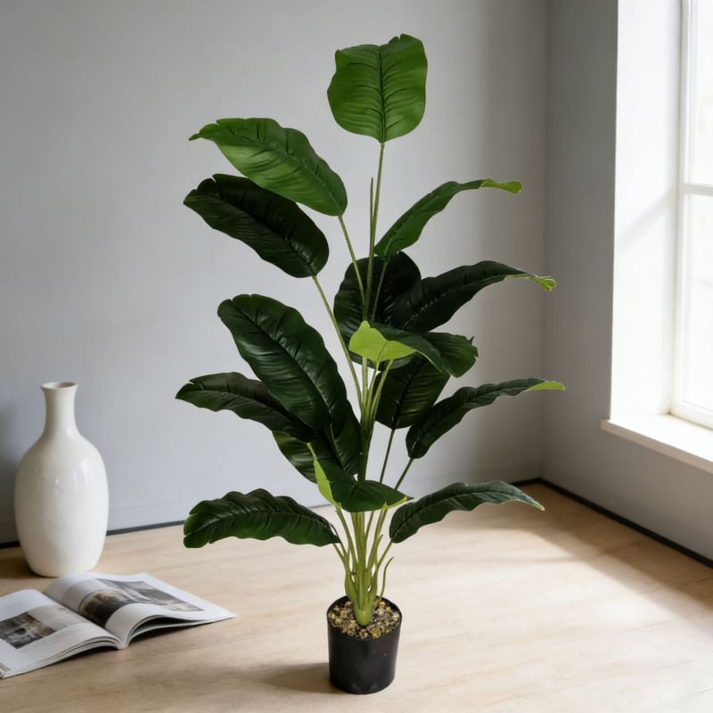 Nordic stílusú mesterséges Monstera növény banánlevél mintával, padlón álló bonsai dekoráció