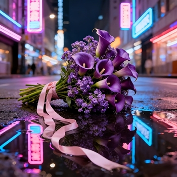 Τεχνητά λουλούδια σε μοβ απόχρωση: Calla Lily και Baby's Breath – μεικτή σύνθεση