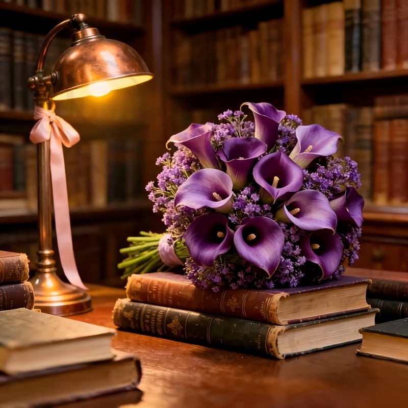 Τεχνητά λουλούδια σε μοβ απόχρωση: Calla Lily και Baby's Breath – μεικτή σύνθεση