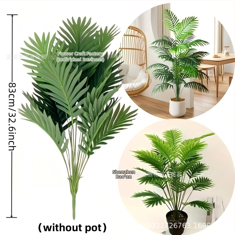 Umelé listy Areca palmy a paprade pre vnútornú dekoráciu, výška 30–100 cm, dekoratívne doplnky