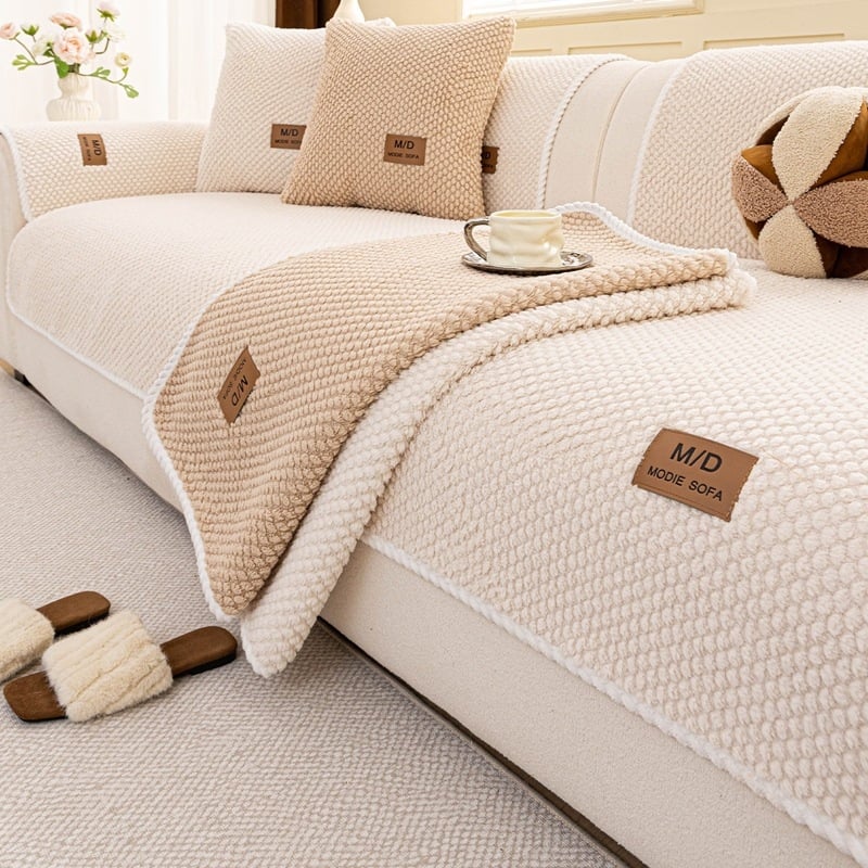 Plyšový vankúš na sedačku, zimný model 2026, hrubší, protišmykový, ľahká luxusná elegancia, obal na vankúš sedacej časti