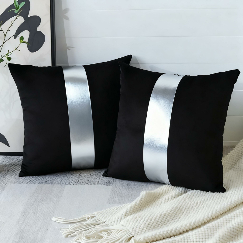 Patchwork párnahuzat, két színű rövid plüss, ágyéki párna, skandináv stílusú nappaliba és hálószobába