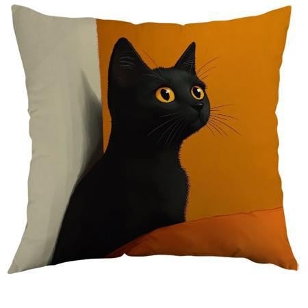 Párnahuzat 45x45 cm, digitális nyomtatás, poliészter, fekete macska és napraforgó minta, testreszabható otthoni dekorhoz