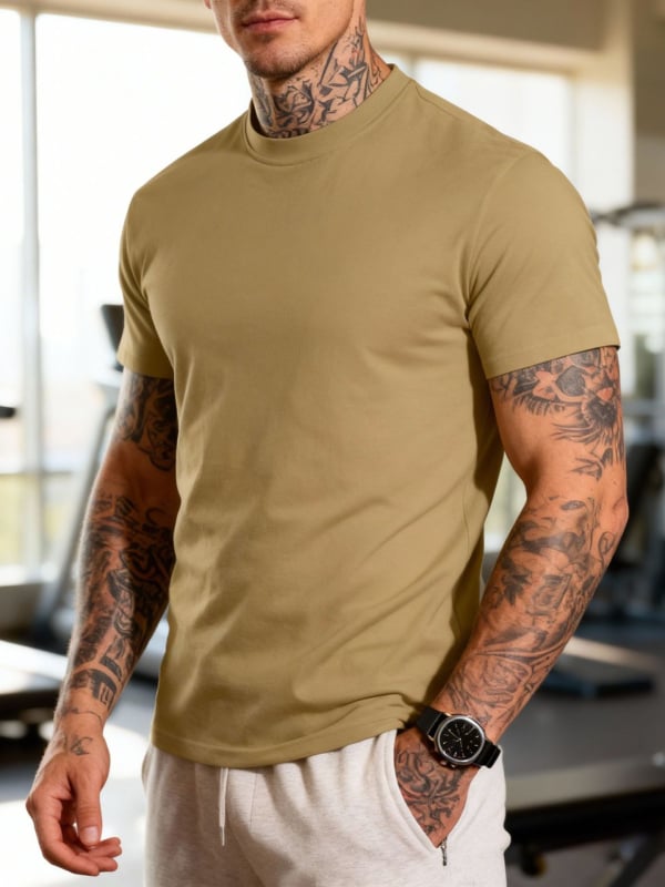 Pánske tričko s okrúhym výstrihom, jednofarebné, priedušné, rýchloschnúce, základný diel pre šport a fitnes, krátke rukávy
