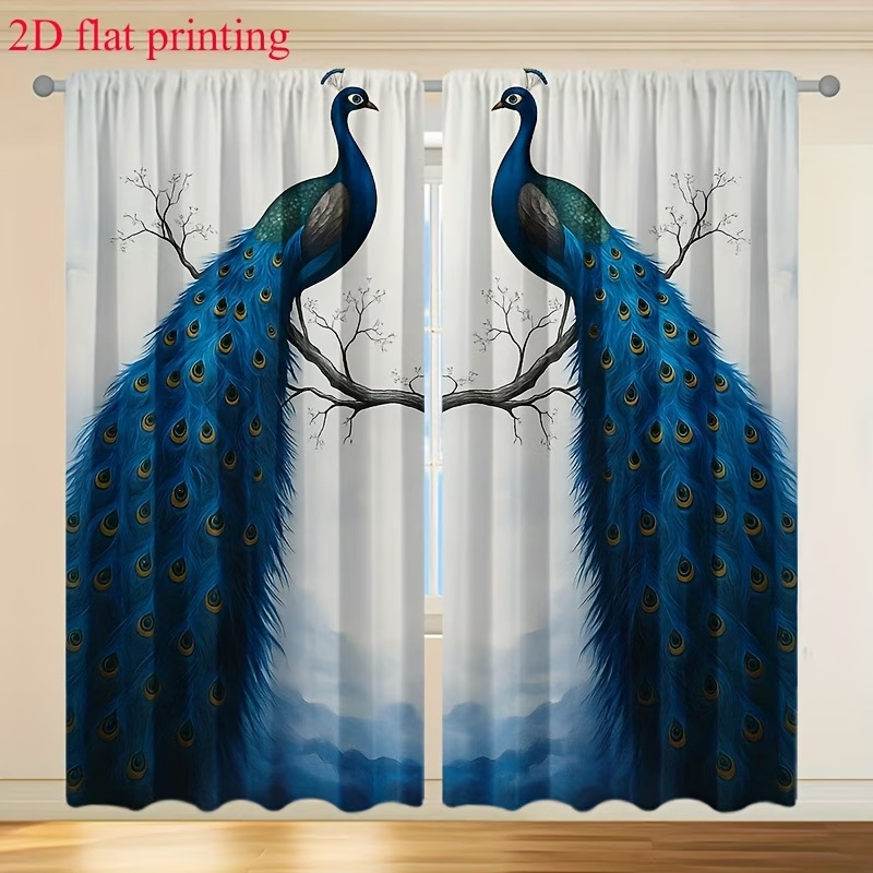 Set de 2 perdele florale cu păun, imprimare digitală 3D, decorative și cu umbrire, model diamant