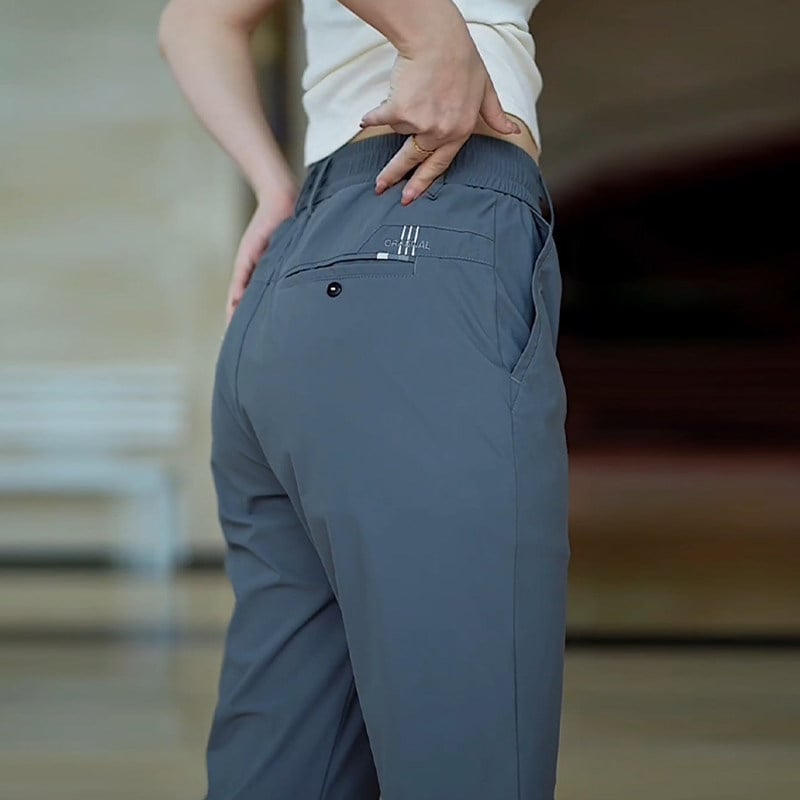 Pánske casual nohavice z Milk Silk, letný ľahký materiál, rovný strih, elastické a priedušné, ľahké podnikové nohavice
