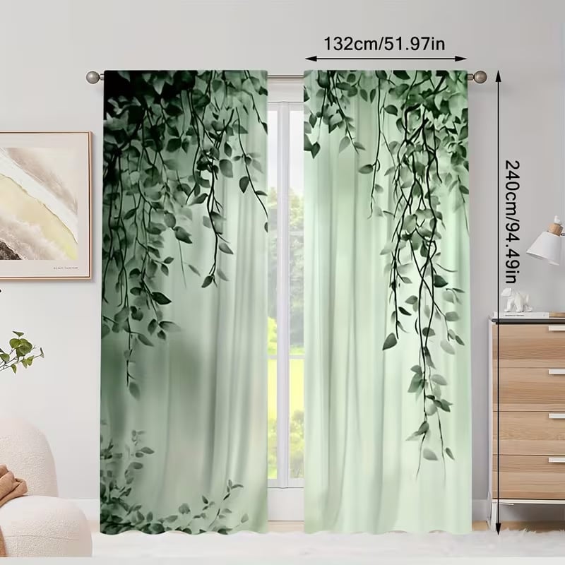 Cortine cu imprimeu de plante verzi și copaci, pentru living și dormitor, blackout, stil modern minimalist, semi-umbrire 40–70%