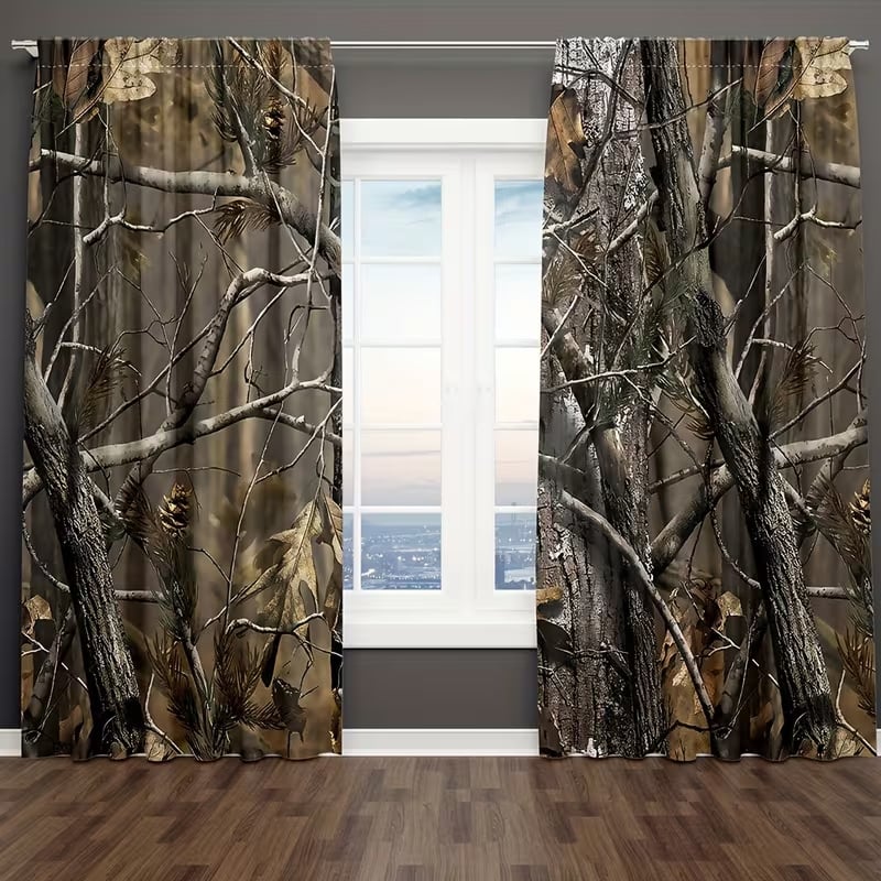 Cortine cu imprimeu de plante verzi și copaci, pentru living și dormitor, blackout, stil modern minimalist, semi-umbrire 40–70%