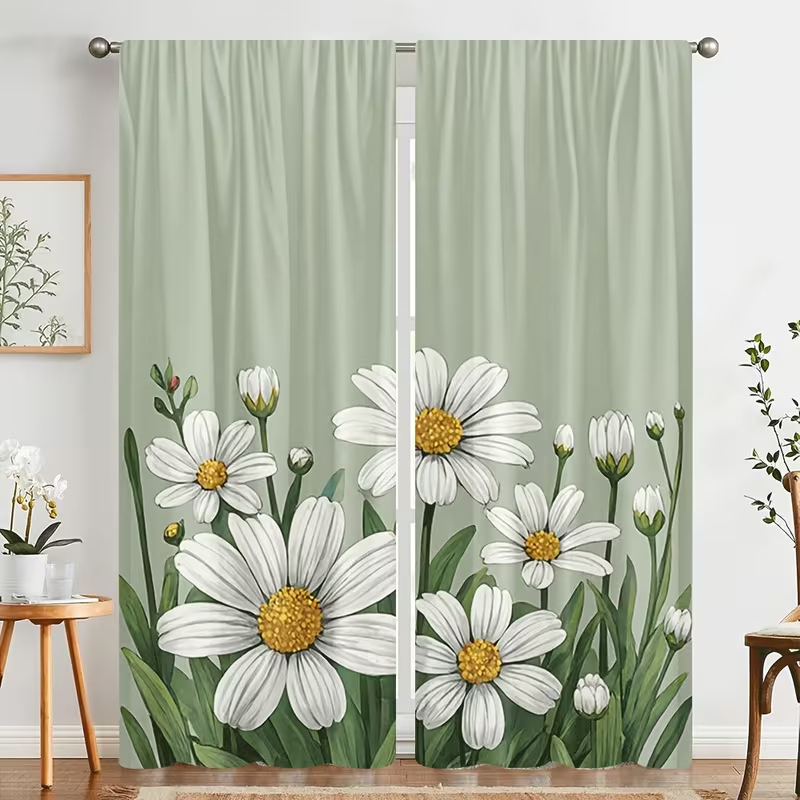 Cortine cu imprimeu de plante verzi și copaci, pentru living și dormitor, blackout, stil modern minimalist, semi-umbrire 40–70%