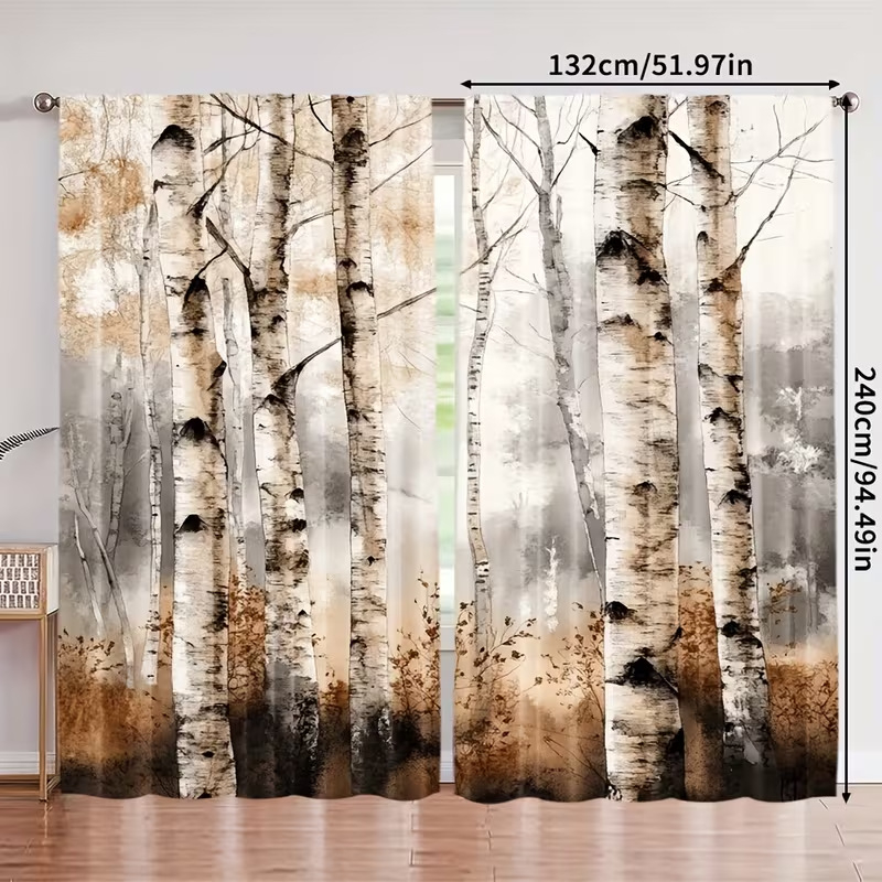 Cortine cu imprimeu de plante verzi și copaci, pentru living și dormitor, blackout, stil modern minimalist, semi-umbrire 40–70%