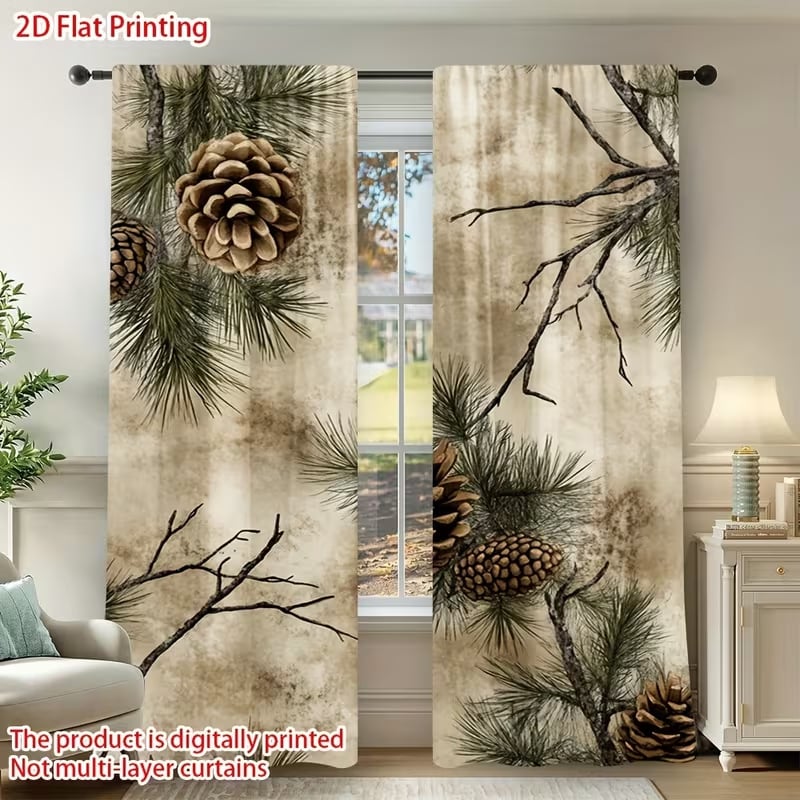 Cortine cu imprimeu de plante verzi și copaci, pentru living și dormitor, blackout, stil modern minimalist, semi-umbrire 40–70%