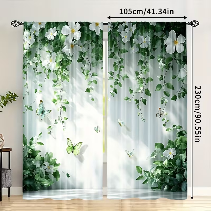 Cortine cu imprimeu de plante verzi și copaci, pentru living și dormitor, blackout, stil modern minimalist, semi-umbrire 40–70%