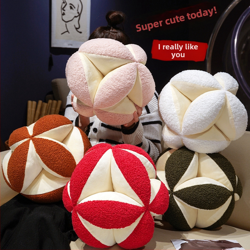Kórejský štýl roztomilý plyšový guľový vankúš, krémovej farby teddy fleece materiál na obývaciu izbu