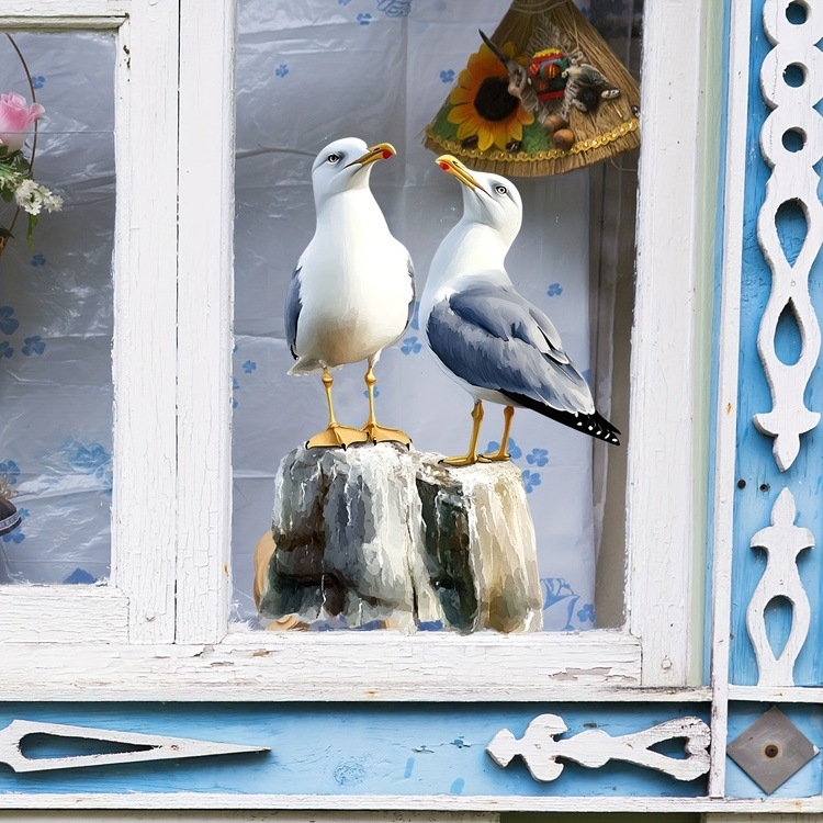 Elektrostatická sklenená nálepka s morskou čajkou – dekoratívna nálepka na stenu do obývačky, spálne, kuchyne a kúpeľne
