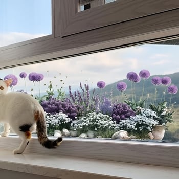 Μωβ διακοσμητικό αυτοκόλλητο παραθύρου με άνθη για σαλόνι, υπνοδωμάτιο, τραπεζαρία, γραφείο και μπάνιο, πόρτες και παράθυρα
