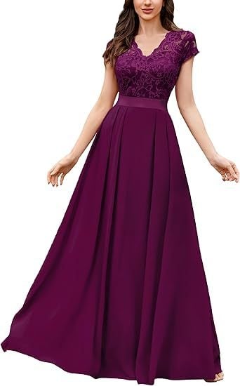 Elegantné večerné šaty s francúzskou čipkou, krátke rukávy, dlhá šifónová sukňa, vysoký pás, A-linijný strih