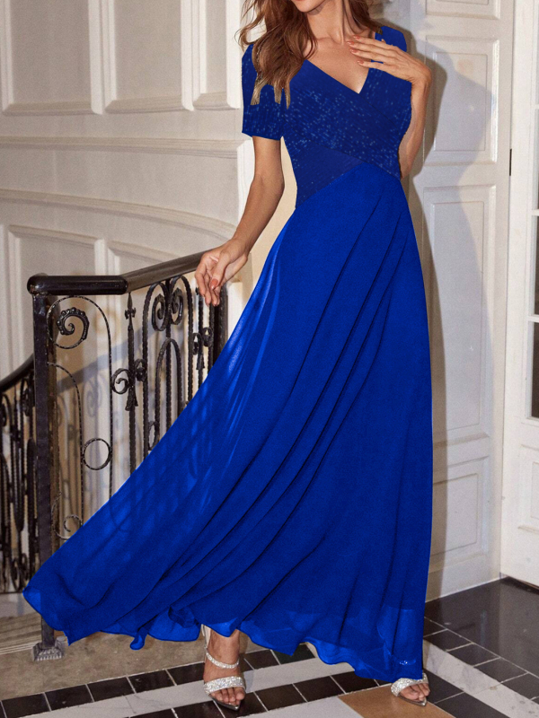Φόρεμα chiffon με παγιέτες και V-ντεκολτέ – κομψό για πάρτι, αποφοίτηση και καλεσμένους σε γάμο