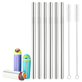 21 cm hosszú rozsdamentes acél szívószál, 10 mm átmérő, kompatibilis Owala 30 oz és 24 oz poharakkal, tisztító kefés készlet