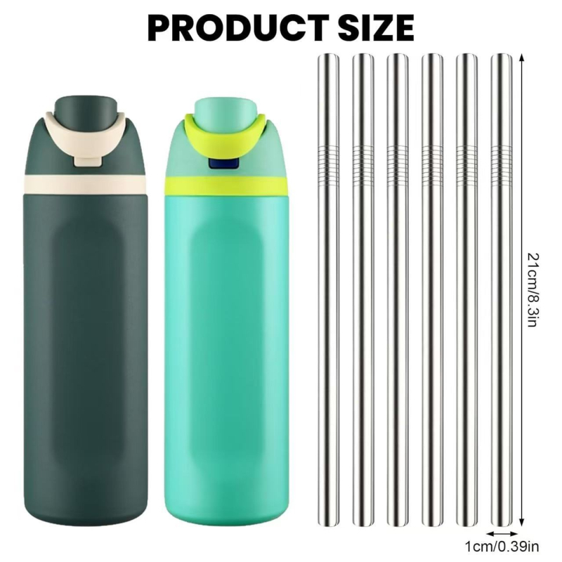 21 cm hosszú rozsdamentes acél szívószál, 10 mm átmérő, kompatibilis Owala 30 oz és 24 oz poharakkal, tisztító kefés készlet