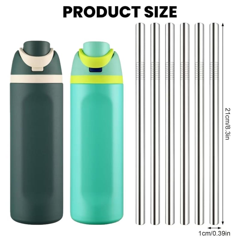 21 cm hosszú rozsdamentes acél szívószál, 10 mm átmérő, kompatibilis Owala 30 oz és 24 oz poharakkal, tisztító kefés készlet