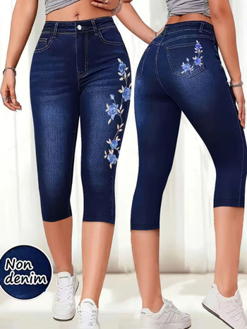 Γυναικείοι κολάν με εκτύπωση ψεύτικου denim και ψηφιακή εκτύπωση για καθημερινή χρήση