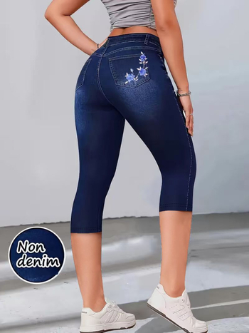 Γυναικείοι κολάν με εκτύπωση ψεύτικου denim και ψηφιακή εκτύπωση για καθημερινή χρήση