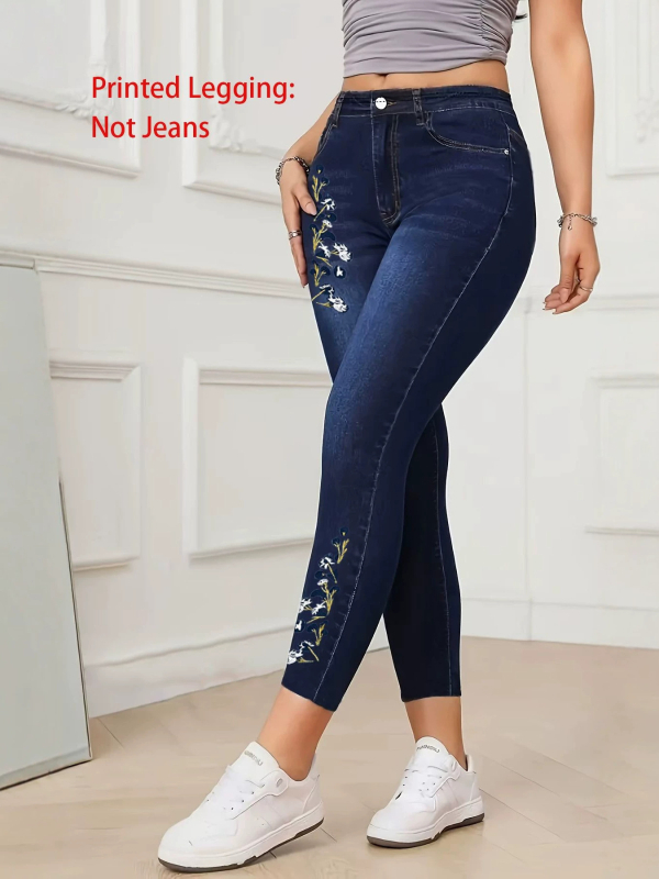 Γυναικείοι κολάν με εκτύπωση σε μοτίβο τζίν και ψηφιακή εκτύπωση, στενή γραμμή, καθημερινή χρήση.