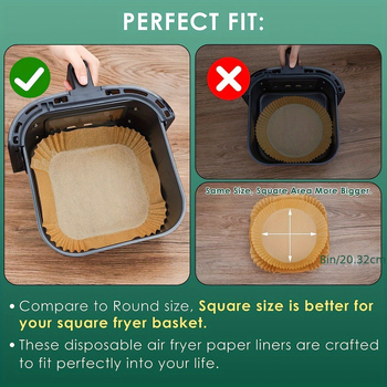 Hârtie de copt pătrată pentru uz casnic, pentru prăjituri, pâine și deserturi, hârtie kraft absorbantă de ulei pentru friteuză cu aer și cuptor