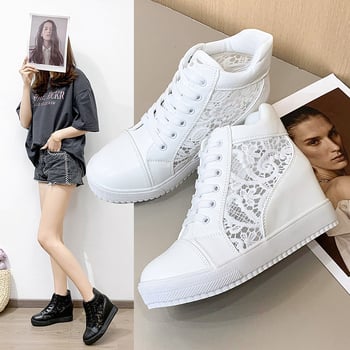 Pantofi sport albi cu șireturi, eleganți și toc plat, vara 2026, noi, eleganți, cu șireturi, cu toc plat, pantofi sport din plasă respirabilă, pantofi casual pentru femei cu șireturi
