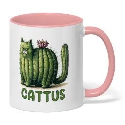 CATTUS Κεραμική κούπα καφέ με σχέδιο γάτας και κάκτου — για τους λάτρεις των γάτων