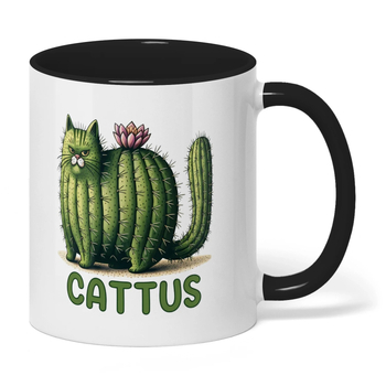 CATTUS Κεραμική κούπα καφέ με σχέδιο γάτας και κάκτου — για τους λάτρεις των γάτων
