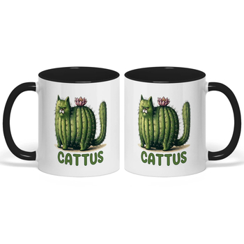 CATTUS Κεραμική κούπα καφέ με σχέδιο γάτας και κάκτου — για τους λάτρεις των γάτων